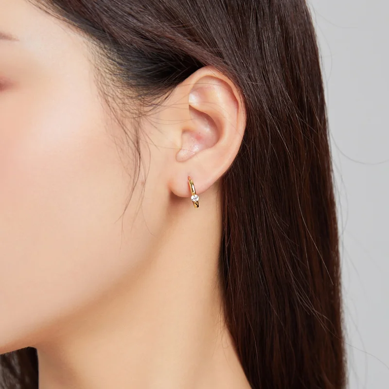 (Bild für) Creolen mit glänzendem Diamant im Pandora-Stil, 18 Karat vergoldet - SCE1050-B - Ansicht 5