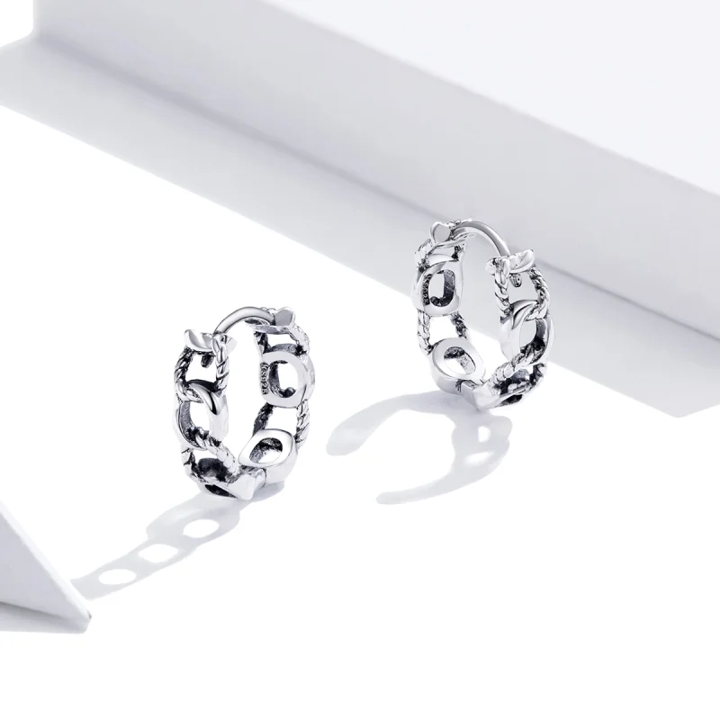 (Bild für) Einfache Creolen im Pandora-Stil aus Silber mit Kette - SCE960 - Ansicht 4