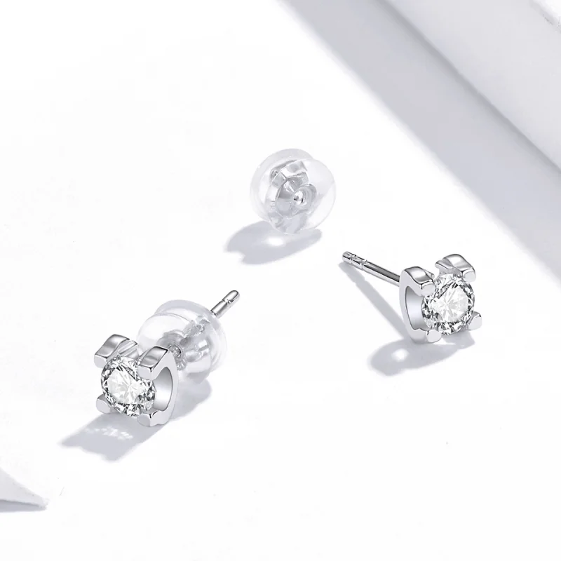 (Bild für) Einfache Zirkon-Ohrstecker im Pandora-Stil aus Silber - SCE974 - Ansicht 3