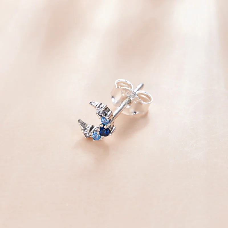 (Bild für) Einzelne Aquamarin-Mond-Ohrstecker im Pandora-Stil aus Silber - SCE1065 - Ansicht 2