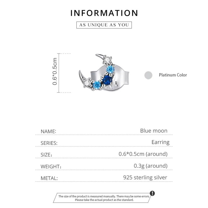 (Bild für) Einzelne Aquamarin-Mond-Ohrstecker im Pandora-Stil aus Silber - SCE1065 - Ansicht 3