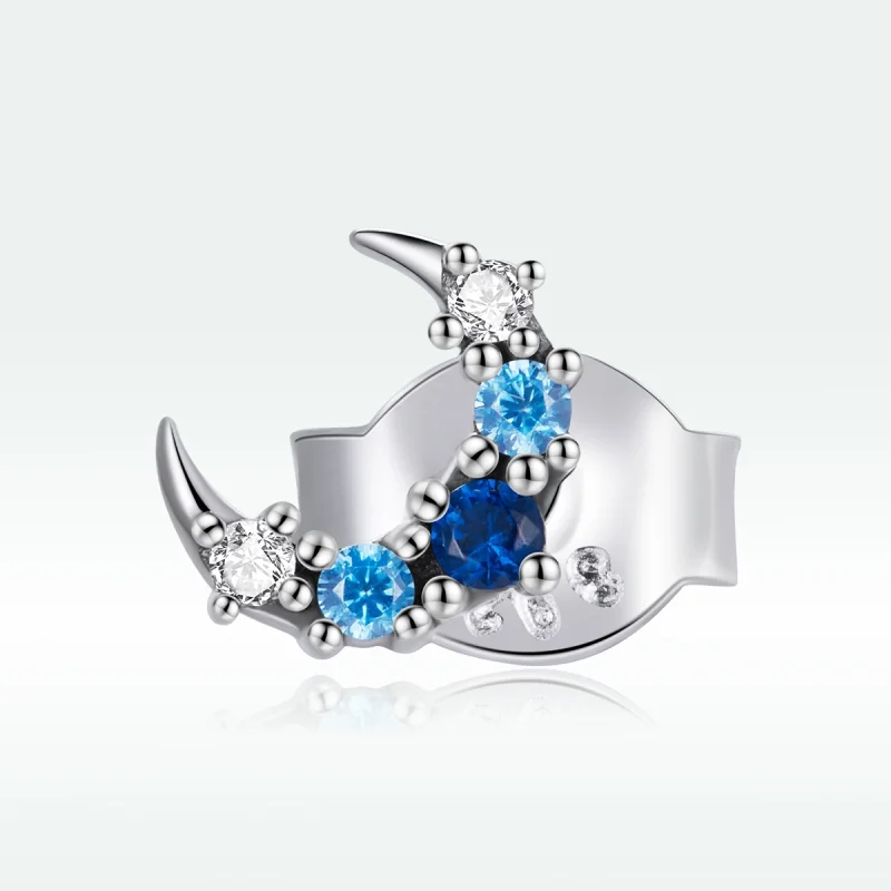 (Bild für) Einzelne Aquamarin-Mond-Ohrstecker im Pandora-Stil aus Silber - SCE1065 - Ansicht 5