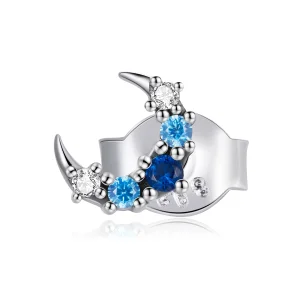 (Bild für) Einzelne Aquamarin-Mond-Ohrstecker im Pandora-Stil aus Silber - SCE1065