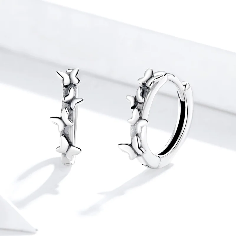 (Bild für) Elegante silberne Creolen im Pandora-Stil mit Schmetterlingen - SCE927 - Ansicht 2