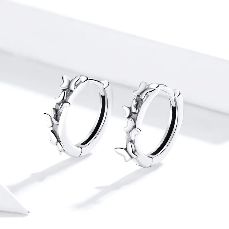 (Bild für) Elegante silberne Creolen im Pandora-Stil mit Schmetterlingen - SCE927 - Ansicht 3