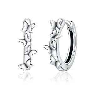(Bild für) Elegante silberne Creolen im Pandora-Stil mit Schmetterlingen - SCE927