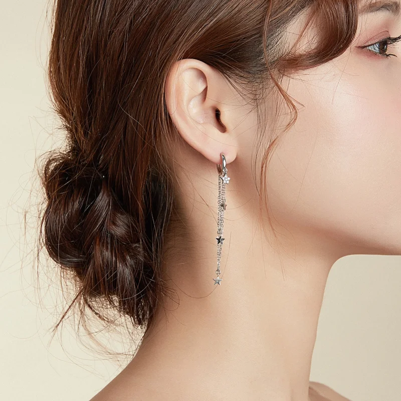 (Bild für) Elegante silberne Stern-Mond-Ohrhänger im Pandora-Stil - SCE982 - Ansicht 5