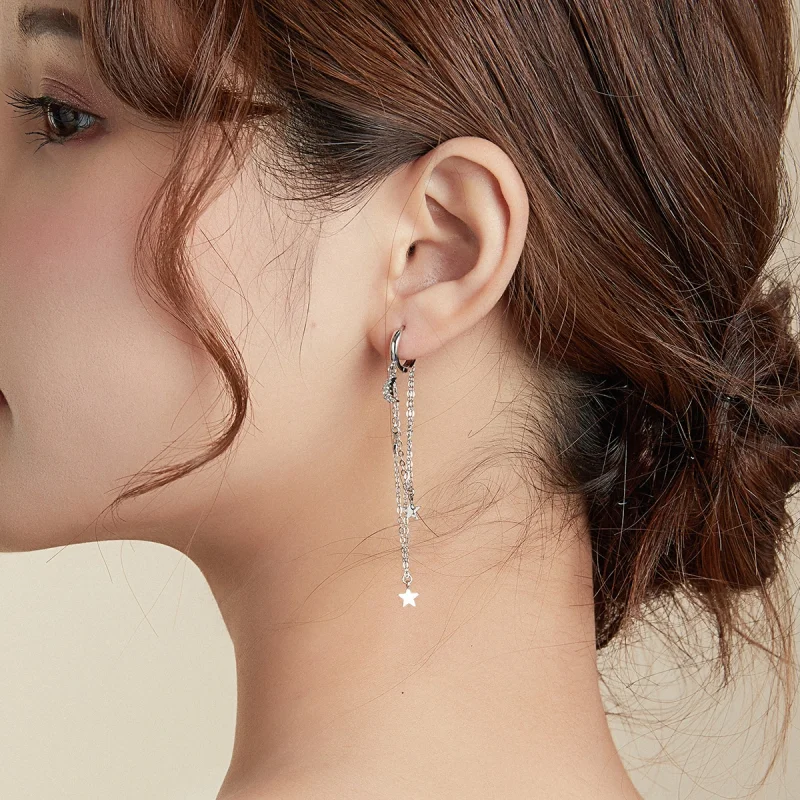 (Bild für) Elegante silberne Stern-Mond-Ohrhänger im Pandora-Stil - SCE982 - Ansicht 6