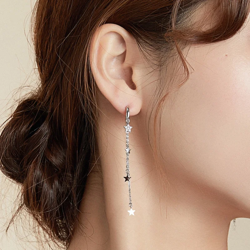 (Bild für) Elegante silberne Stern-Mond-Ohrhänger im Pandora-Stil - SCE982 - Ansicht 7