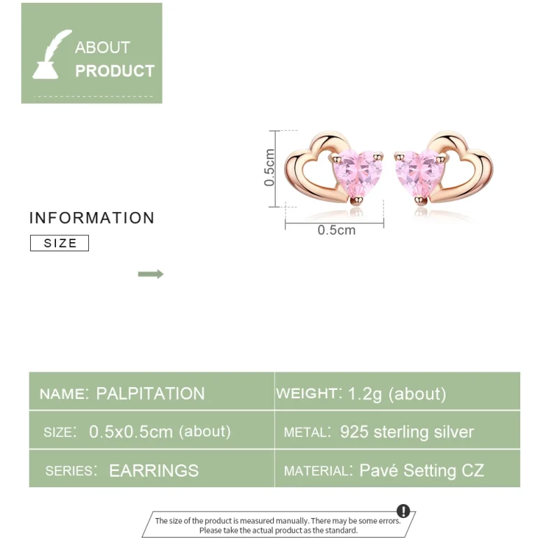 (Bild für) Herzklopfen-Ohrstecker im Pandora-Stil aus Roségold - SCE090-C - Ansicht 4