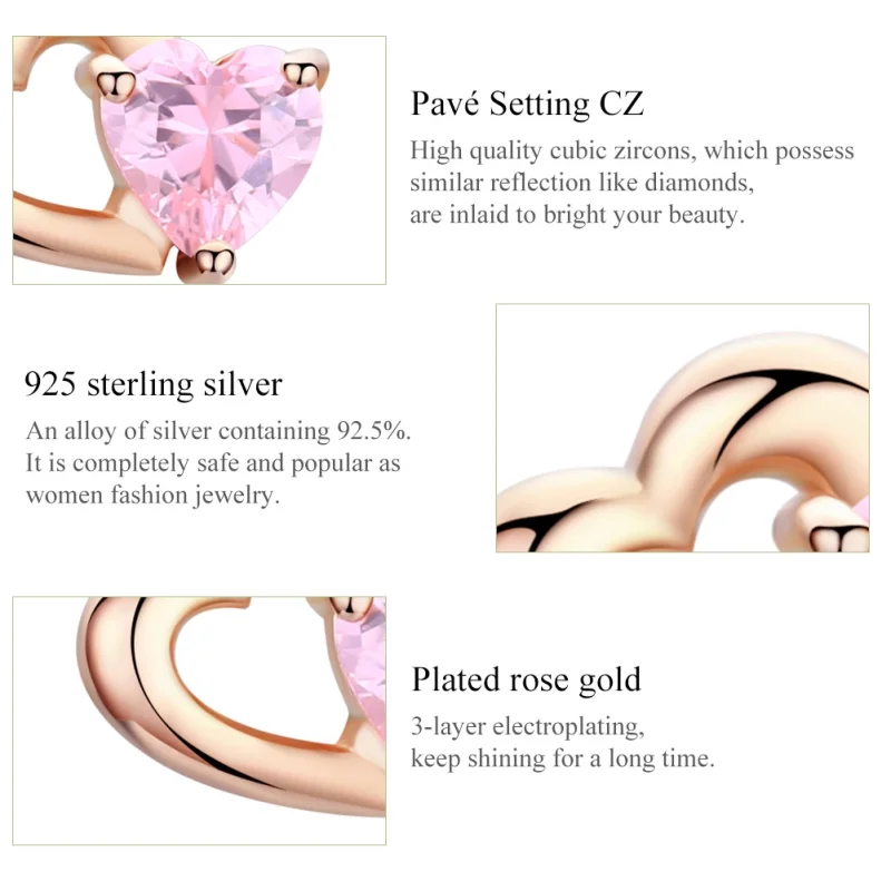 (Bild für) Herzklopfen-Ohrstecker im Pandora-Stil aus Roségold - SCE090-C - Ansicht 5