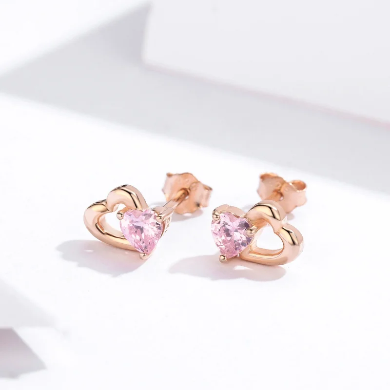 (Bild für) Herzklopfen-Ohrstecker im Pandora-Stil aus Roségold - SCE090-C - Ansicht 3