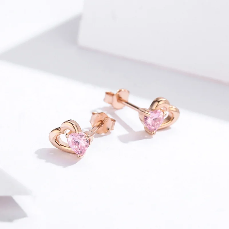 (Bild für) Herzklopfen-Ohrstecker im Pandora-Stil aus Roségold - SCE090-C - Ansicht 6