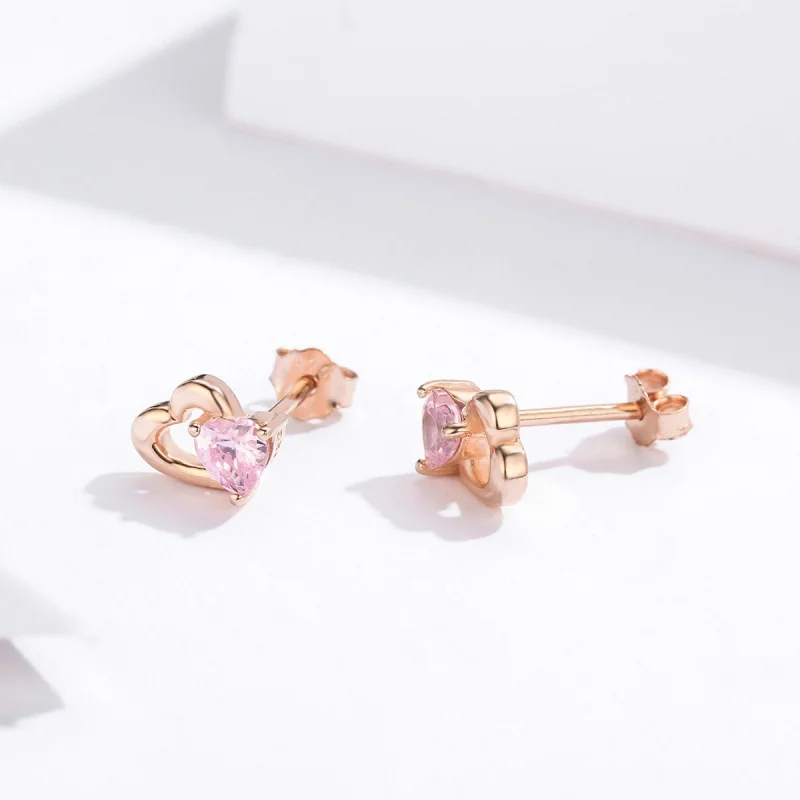 (Bild für) Herzklopfen-Ohrstecker im Pandora-Stil aus Roségold - SCE090-C - Ansicht 7