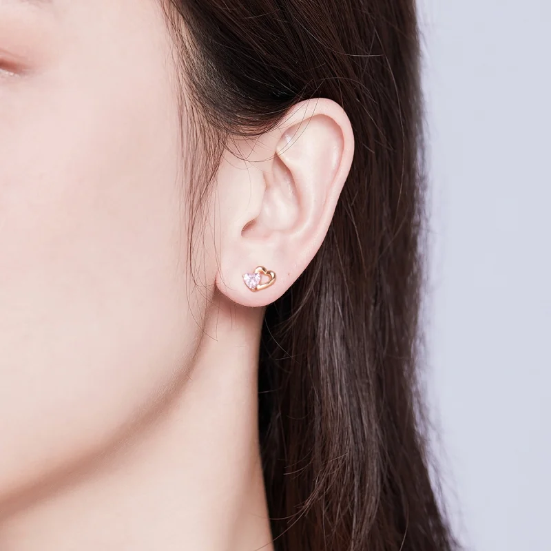 (Bild für) Herzklopfen-Ohrstecker im Pandora-Stil aus Roségold - SCE090-C - Ansicht 8