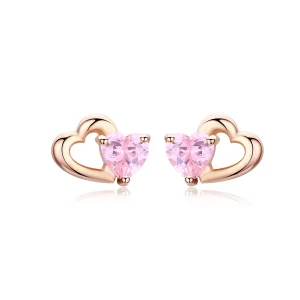 (Bild für) Herzklopfen-Ohrstecker im Pandora-Stil aus Roségold - SCE090-C