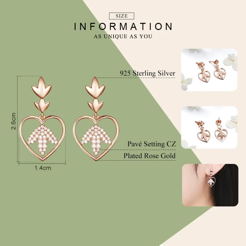 (Bild für) Hängende Ohrringe „Herbst Love“ im Pandora-Stil aus Roségold - SCE557 - Ansicht 2