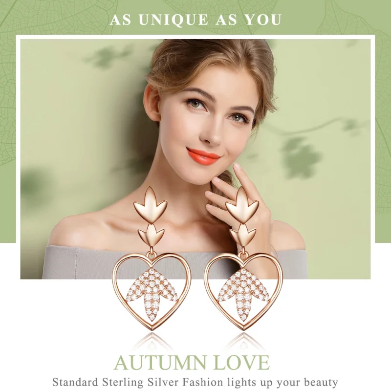 (Bild für) Hängende Ohrringe „Herbst Love“ im Pandora-Stil aus Roségold - SCE557 - Ansicht 3