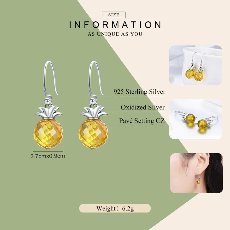 (Bild für) Hängende Ohrringe im Pandora-Stil aus Silber mit frischer Ananas - SCE265 - Ansicht 2