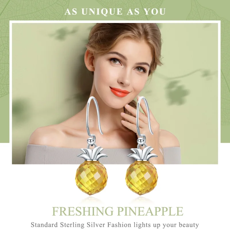 (Bild für) Hängende Ohrringe im Pandora-Stil aus Silber mit frischer Ananas - SCE265 - Ansicht 3