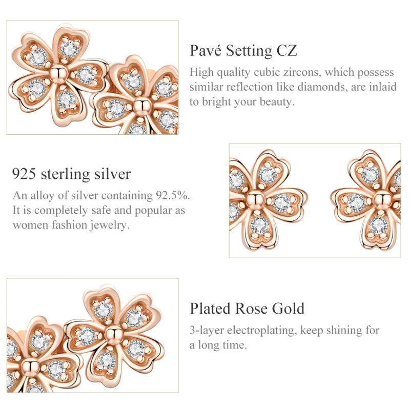 (Bild für) Kontrahierte Gänseblümchen-Ohrstecker im Pandora-Stil aus Roségold - SCE419-C - Ansicht 3
