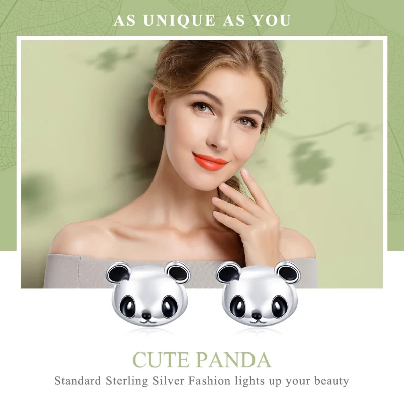 (Bild für) Niedliche Panda-Ohrstecker im Pandora-Stil aus Silber - SCE386 - Ansicht 2
