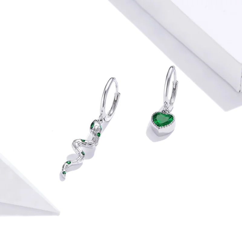 (Bild für) Ohrhänger im Pandora-Stil aus Silber „The Love of The Snake & Green Heart“. - SC - Ansicht 2