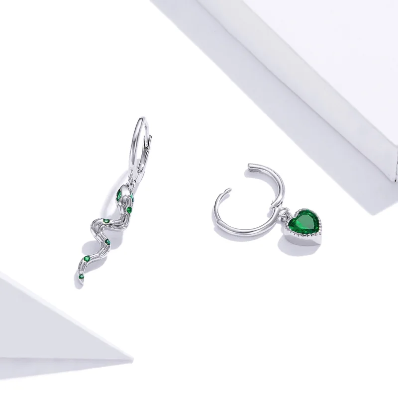 (Bild für) Ohrhänger im Pandora-Stil aus Silber „The Love of The Snake & Green Heart“. - SC - Ansicht 4