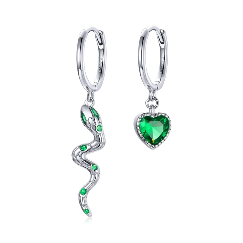 (Bild für) Ohrhänger im Pandora-Stil aus Silber „The Love of The Snake & Green Heart“. - SCE1006