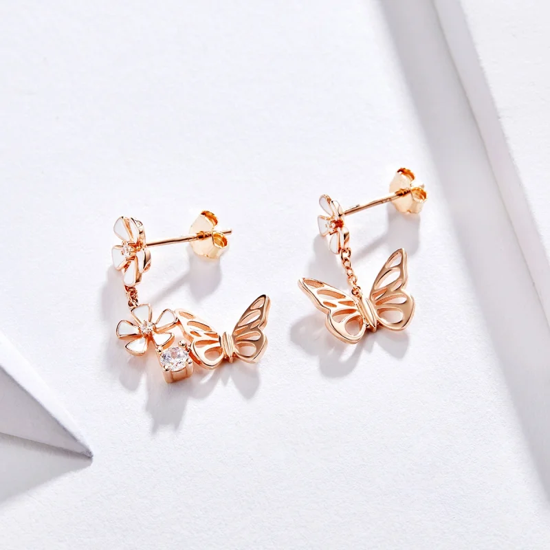 (Bild für) Ohrhänger mit tanzendem Schmetterling im Pandora-Stil aus Roségold - BSE100 - Ansicht 4