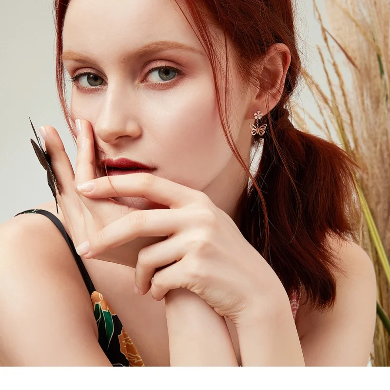 (Bild für) Ohrhänger mit tanzendem Schmetterling im Pandora-Stil aus Roségold - BSE100 - Ansicht 5