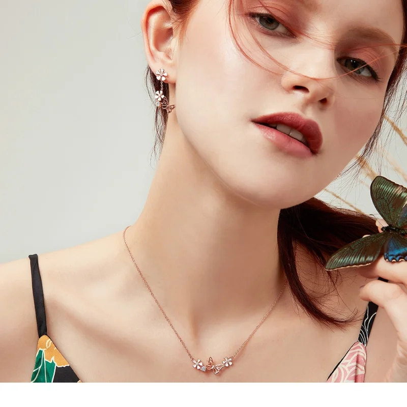 (Bild für) Ohrhänger mit tanzendem Schmetterling im Pandora-Stil aus Roségold - BSE100 - Ansicht 6
