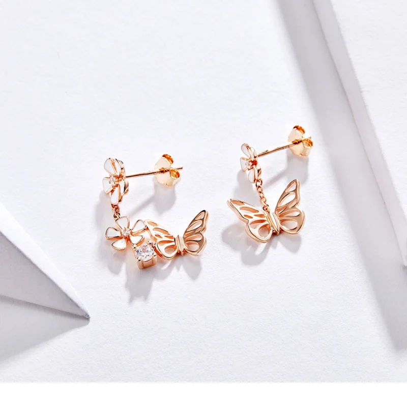 (Bild für) Ohrhänger mit tanzendem Schmetterling im Pandora-Stil aus Roségold - BSE100 - Ansicht 7