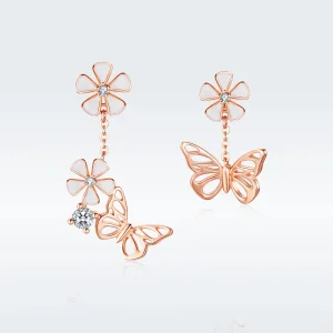 (Bild für) Ohrhänger mit tanzendem Schmetterling im Pandora-Stil aus Roségold - BSE100
