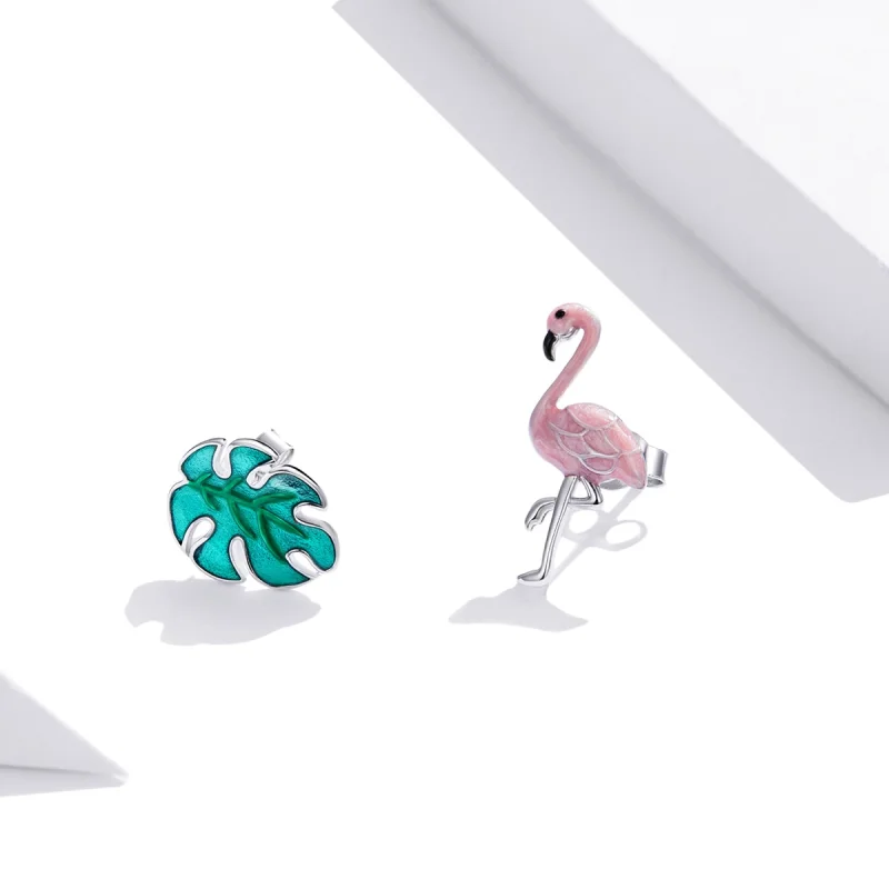 (Bild für) Ohrstecker aus Blatt- und Flamingo-Silber im Pandora-Stil - SCE1124 - Ansicht 2
