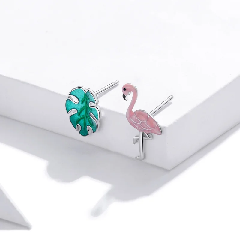 (Bild für) Ohrstecker aus Blatt- und Flamingo-Silber im Pandora-Stil - SCE1124 - Ansicht 3
