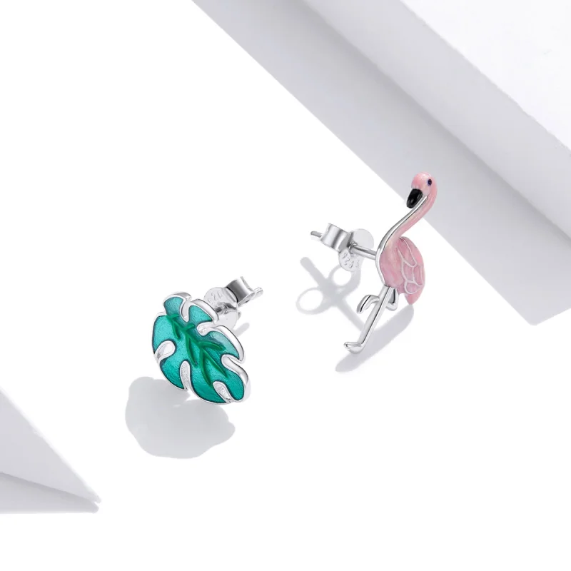 (Bild für) Ohrstecker aus Blatt- und Flamingo-Silber im Pandora-Stil - SCE1124 - Ansicht 4