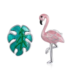 (Bild für) Ohrstecker aus Blatt- und Flamingo-Silber im Pandora-Stil - SCE1124
