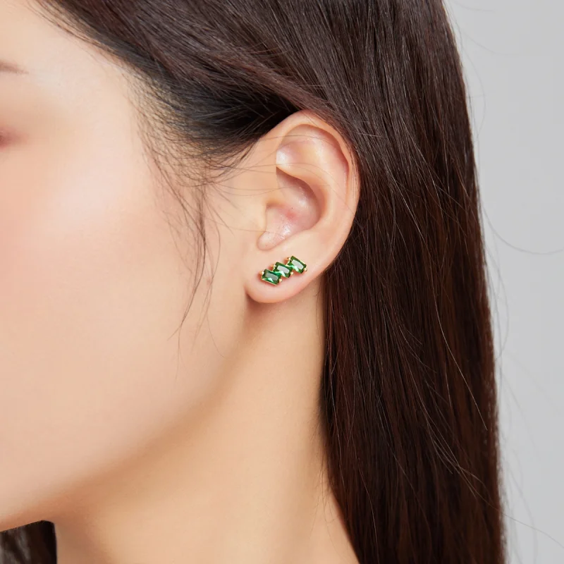(Bild für) Ohrstecker im Pandora-Stil mit 18 Karat vergoldetem Smaragd - SCE1051-GN - Ansicht 5