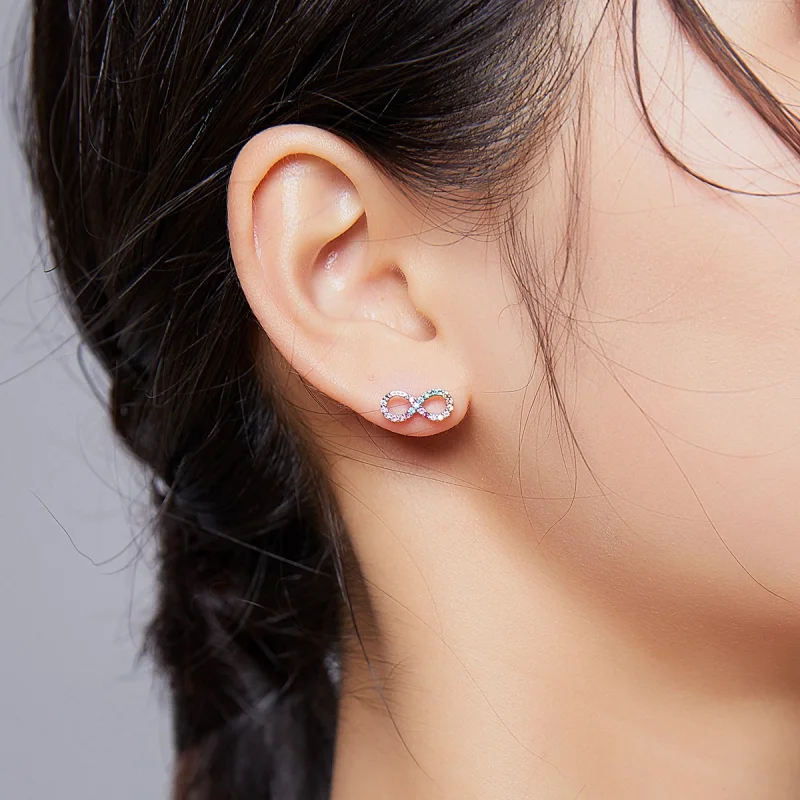 (Bild für) Ohrstecker im Pandora-Stil, silberfarben, buntes Symbol der Unendlichkeit - SCE8 - Ansicht 7