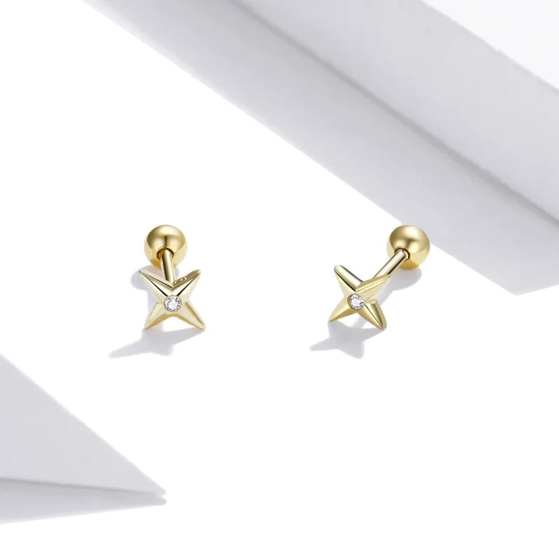 (Bild für) Ohrstecker mit goldenen Sternen im Pandora-Stil, 18 Karat vergoldet - SCE1117 - Ansicht 3