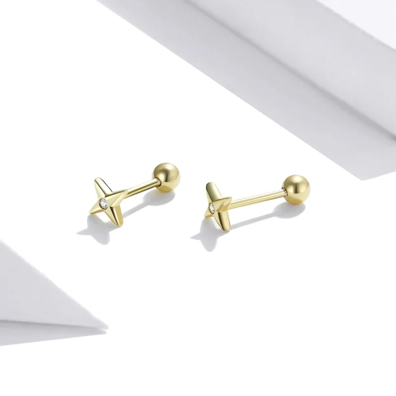 (Bild für) Ohrstecker mit goldenen Sternen im Pandora-Stil, 18 Karat vergoldet - SCE1117 - Ansicht 4