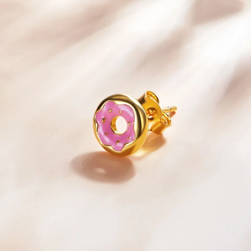 (Bild für) 18 Karat vergoldete Donut-Ohrstecker im Pandora-Stil - SCE1163 - Ansicht 2
