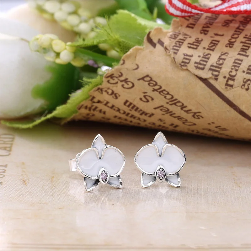 (Bild für) PANDORA Orchideen, weiße Emaille-Ohrstecker mit klarem CZ - 290749EN12 - Ansicht 2