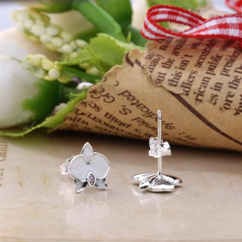 (Bild für) PANDORA Orchideen, weiße Emaille-Ohrstecker mit klarem CZ - 290749EN12 - Ansicht 3