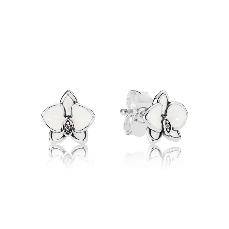 (Bild für) PANDORA Orchideen, weiße Emaille-Ohrstecker mit klarem CZ - 290749EN12