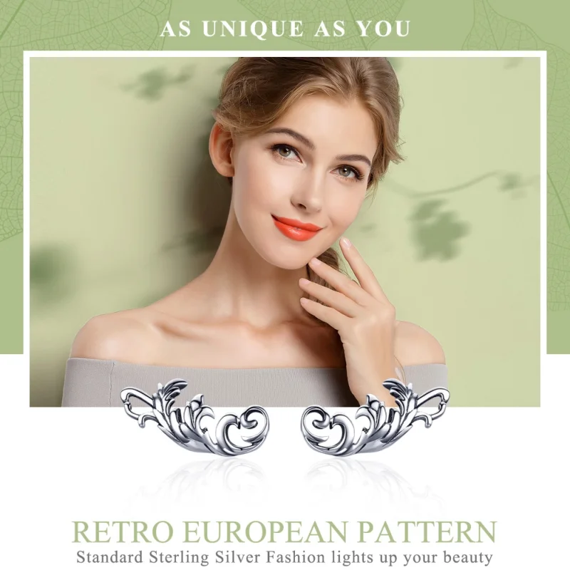 (Bild für) Pandora-Stil, silberne Retro-Ohrstecker mit europäischer Blume - SCE580 - Ansicht 3