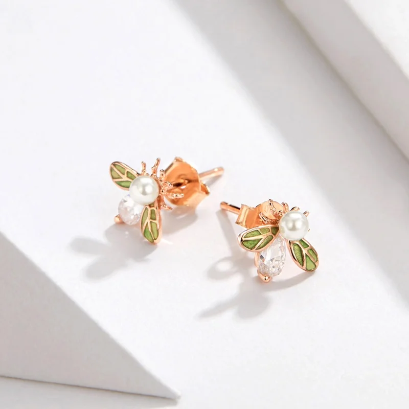 (Bild für) Roségoldene Bienen-Ohrstecker im Pandora-Stil - SCE643 - Ansicht 2