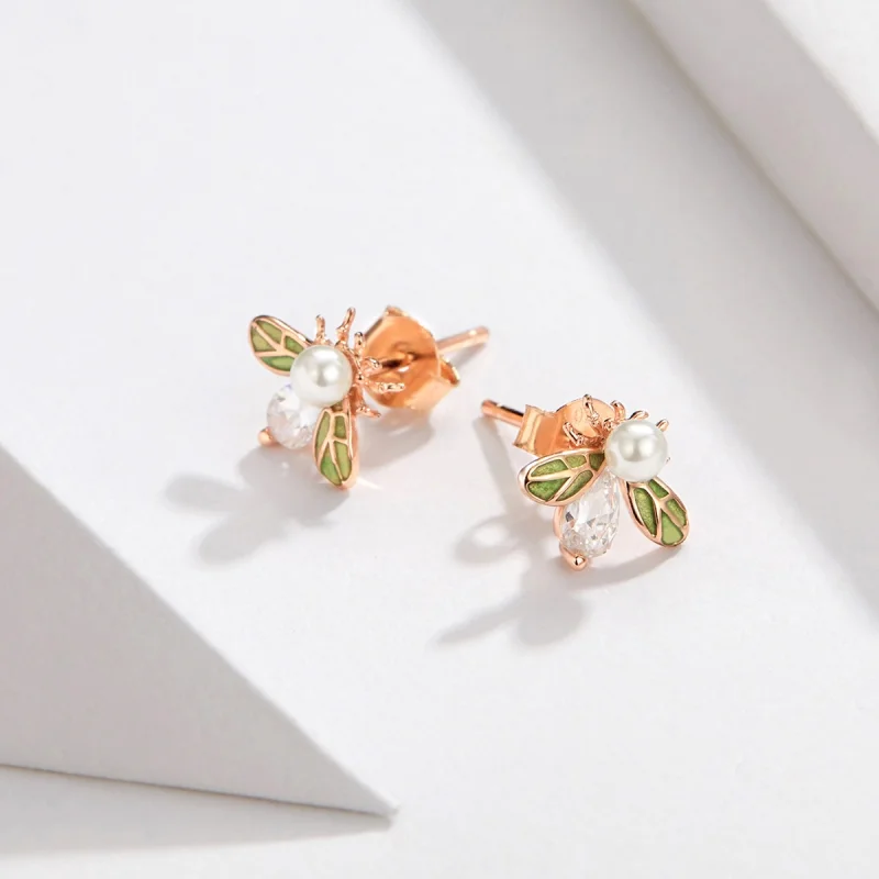 (Bild für) Roségoldene Bienen-Ohrstecker im Pandora-Stil - SCE643 - Ansicht 5