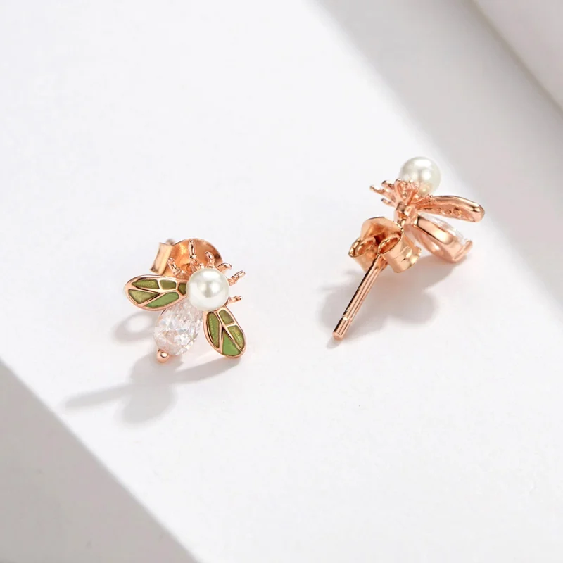 (Bild für) Roségoldene Bienen-Ohrstecker im Pandora-Stil - SCE643 - Ansicht 6